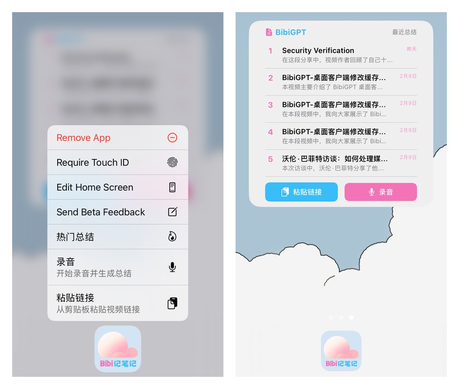 Mobile widget and shortcut menu